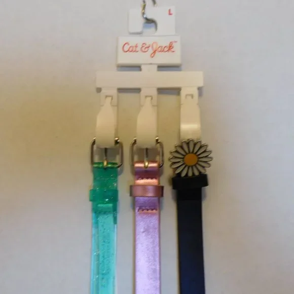 Cat & Jack Kids Girls 3pk. Belts Sz. L Green/Pink/Black 30" (New) - Picture 2 of 5